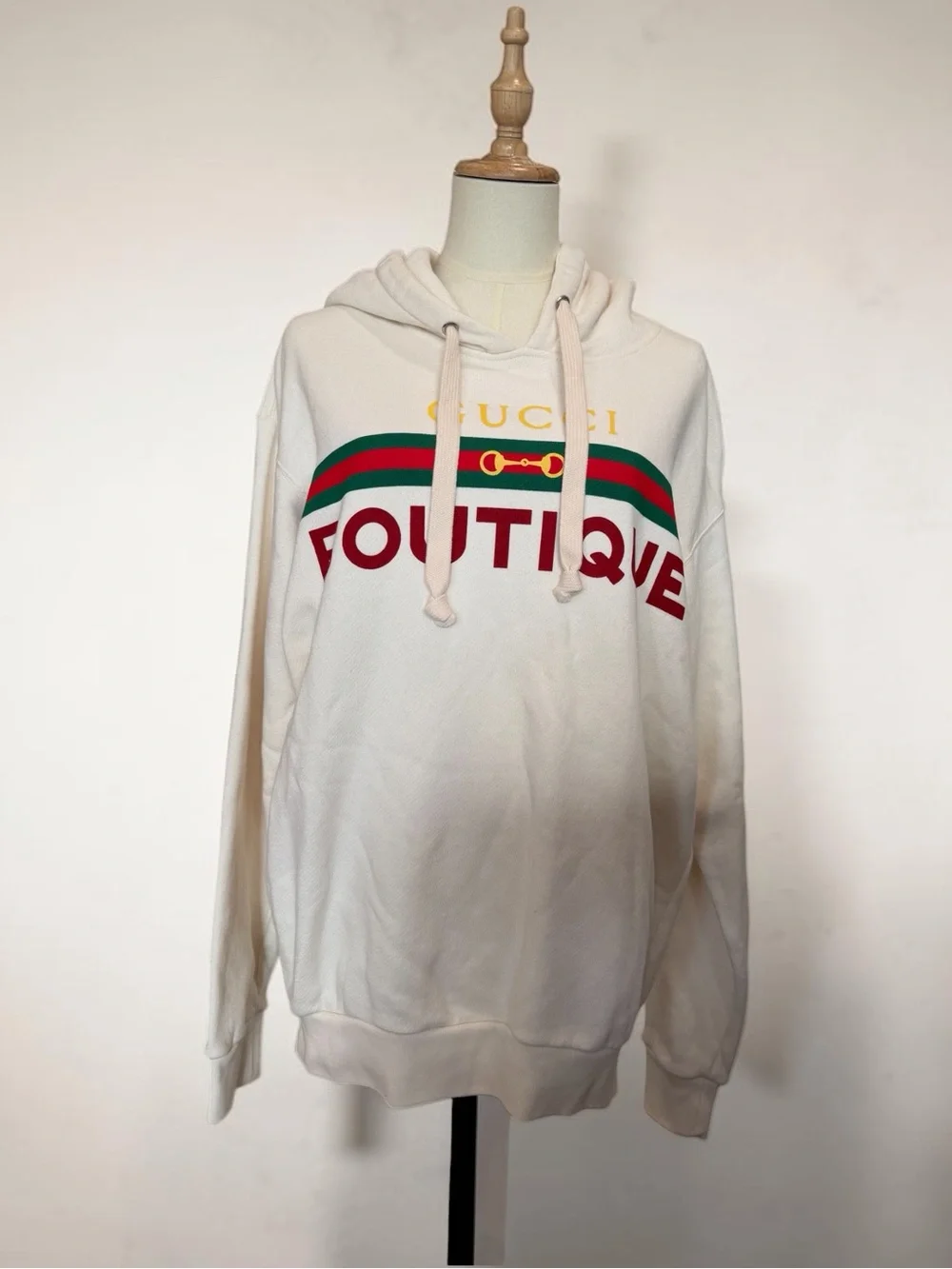 Gucci Cream Sweater with Black Trim and Red Stitching